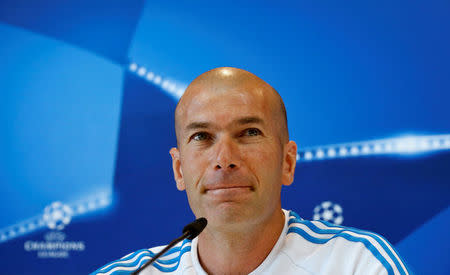 Football Soccer - Real Madrid News Conference - Valdebebas, Madrid, Spain - 24/5/16 Real Madrid's coach Zinedine Zidane during news conference. REUTERS/Andrea Comas
