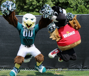 Wawa's Wally and Philadelphia Eagles mascot Swoop