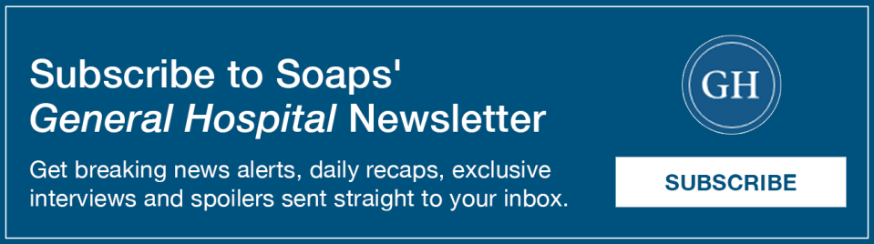 The text reads: Subscribe to Soaps' General Hospital newsletter. Get breaking news, daily recaps, exclusive interviews and spoilers delivered straight to your inbox https://cloud.email.soaps.com/signup/