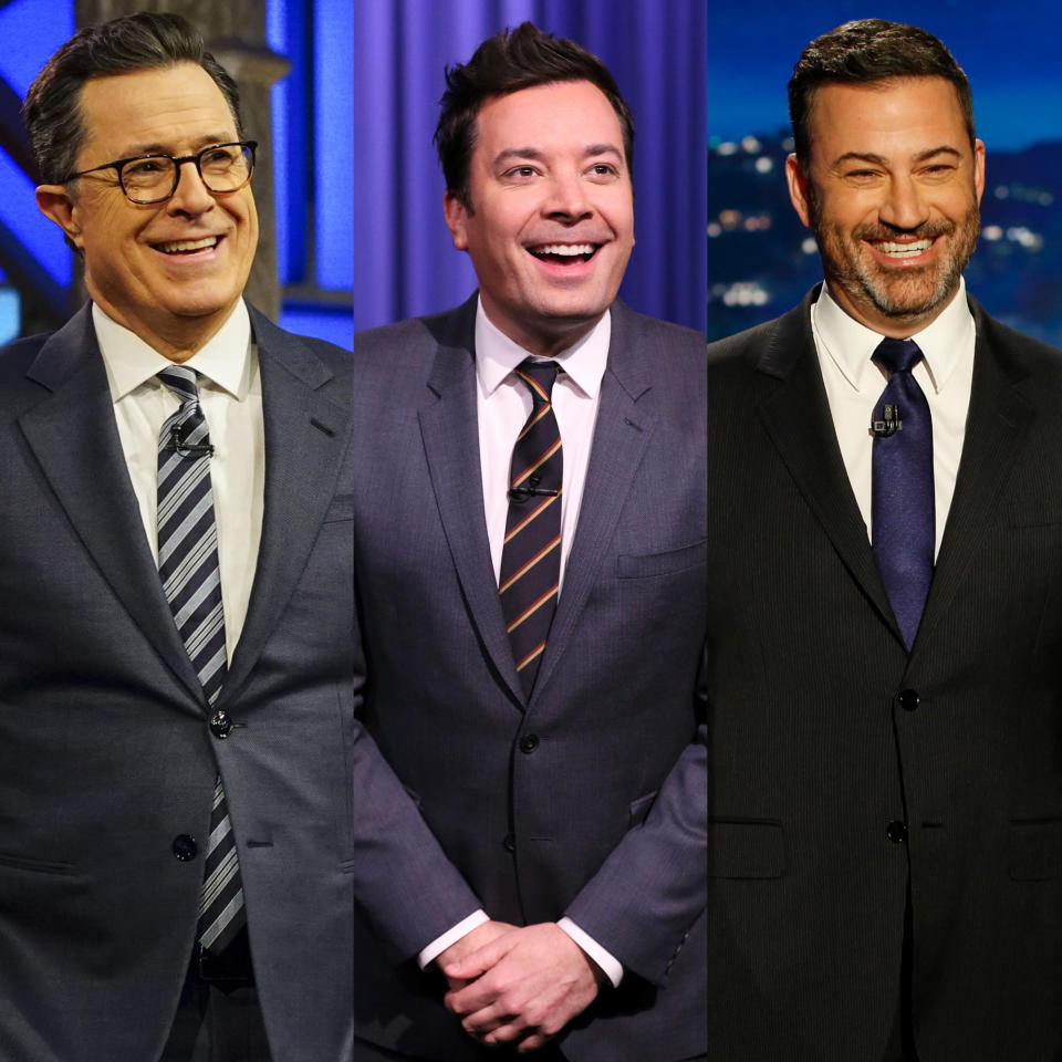 Stephen Colbert, Jimmy Fallon and Jimmy Kimmel will co-host the global telecast 