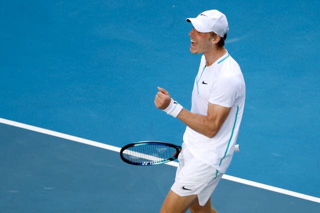 Denis Shapovalov celebrates his win over Alexander Zverev