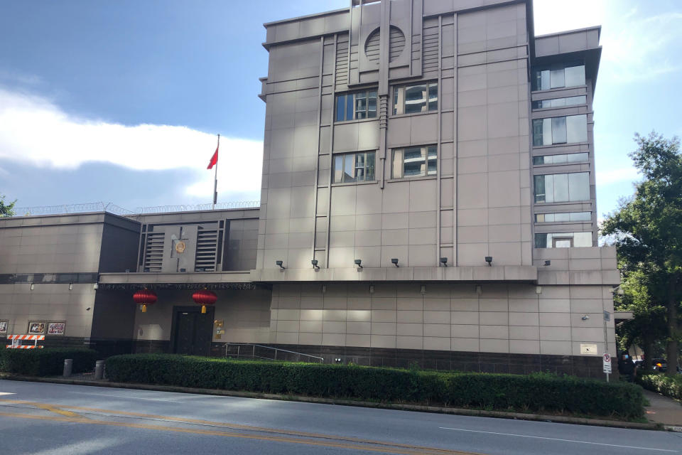 The Chinese Consulate General is seen Wednesday, July 22, 2020, in Houston. Houston police and fire officials responded to reports that documents were being burned in the courtyard of the consulate Tuesday night, according to the Houston Police Department. China says the U.S. has ordered it to close its consulate in Houston in what it called a provocation that violates international law. (AP Photo/John Mone)