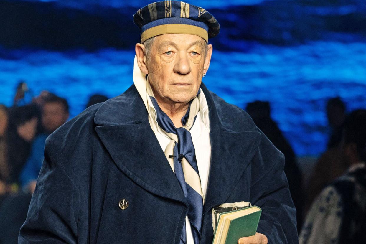 British actor Ian McKellen attends British fashion label S.S.Daley's Autumn/Winter 2023 collection catwalk show on the third day of the London Fashion Week, in London, on February 19, 2023. - RESTRICTED TO EDITORIAL USE (Photo by Niklas HALLE'N / AFP) / RESTRICTED TO EDITORIAL USE (Photo by NIKLAS HALLE'N/AFP via Getty Images)