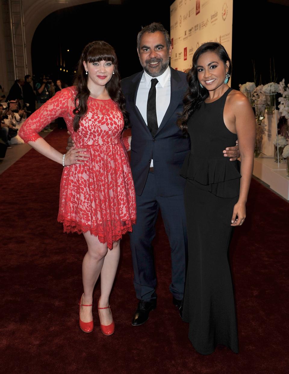 DUBAI, UNITED ARAB EMIRATES - DECEMBER 15: Actress Shari Sebbens, director Wayne Blair and actress Jessica Mouboy attend the "Sapphires" premiere during day seven of the 9th Annual Dubai International Film Festival held at the Madinat Jumeriah Complex on December 15, 2012 in Dubai, United Arab Emirates. (Photo by Gareth Cattermole/Getty Images for DIFF)