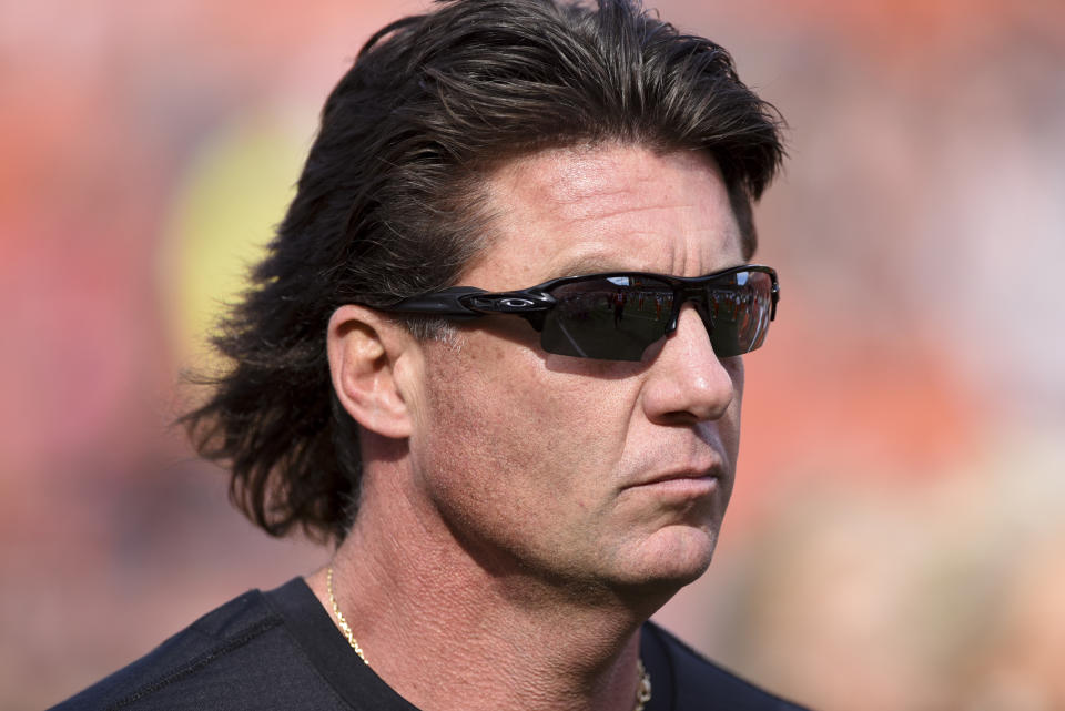 Mike Gundy’s magnificent mullet makes it worth tuning in to the Camping World Bowl all by itself. (AP)