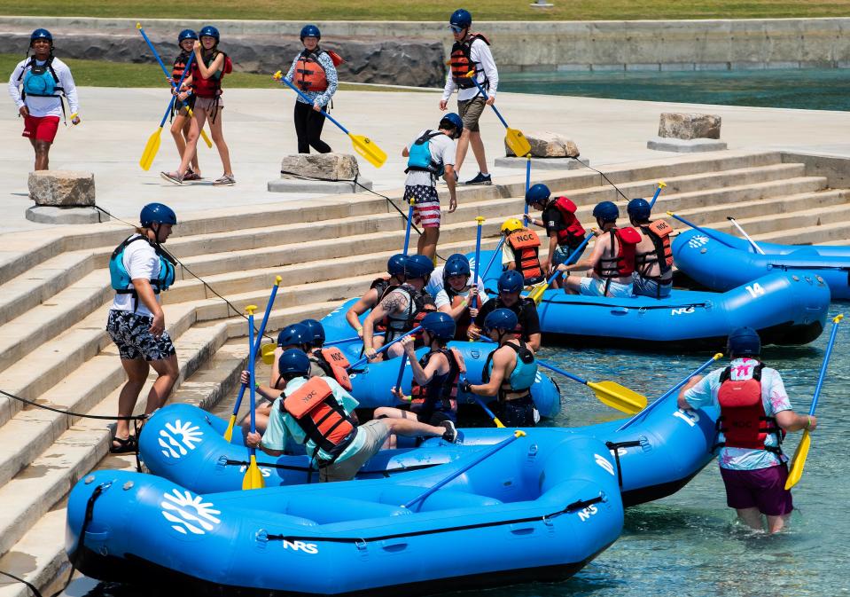 Rafts load as training continues, on Saturday June 10, 2023, while Montgomery Whitewater prepares for its July opening in Montgomery, Ala. 