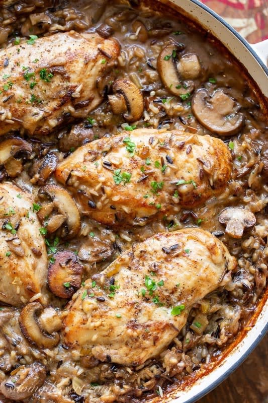 Chicken wild rice casserole with tender, flavorful chicken nestled in a bed of wild rice and mushrooms.<p><strong>Get the recipe: <a href="https://www.savingdessert.com/chicken-wild-rice-casserole/" rel="sponsored" target="_blank" data-ylk="slk:Chicken Wild Rice Casserole;elm:context_link;itc:0;sec:content-canvas" class="link ">Chicken Wild Rice Casserole</a></strong></p>