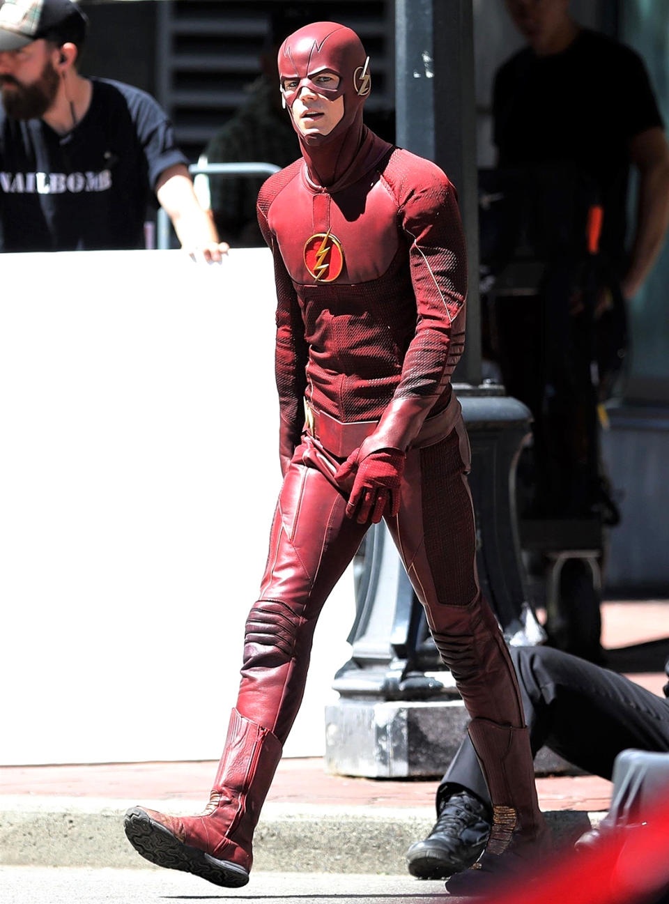 Grant Gustin wears his costume on 