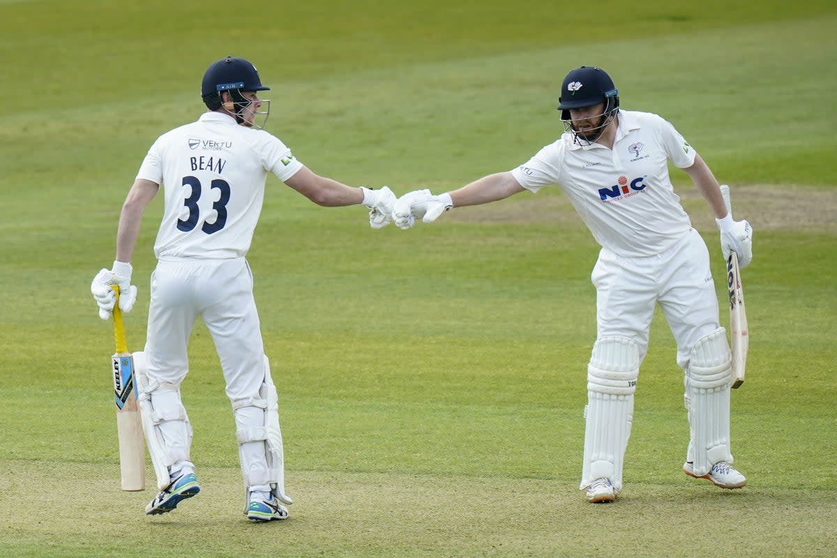 Yorkshire’s Jonny Bairstow (right) and Finlay Bean resume after lunch on day one of the Second Eleven Championship match at Headingley Stadium, Leeds. Picture date: Tuesday April 25, 2023. (PA Wire)