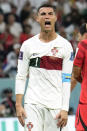 Portugal's Cristiano Ronaldo reacts during the World Cup group H soccer match between South Korea and Portugal, at the Education City Stadium in Al Rayyan , Qatar, Friday, Dec. 2, 2022. (AP Photo/Francisco Seco)