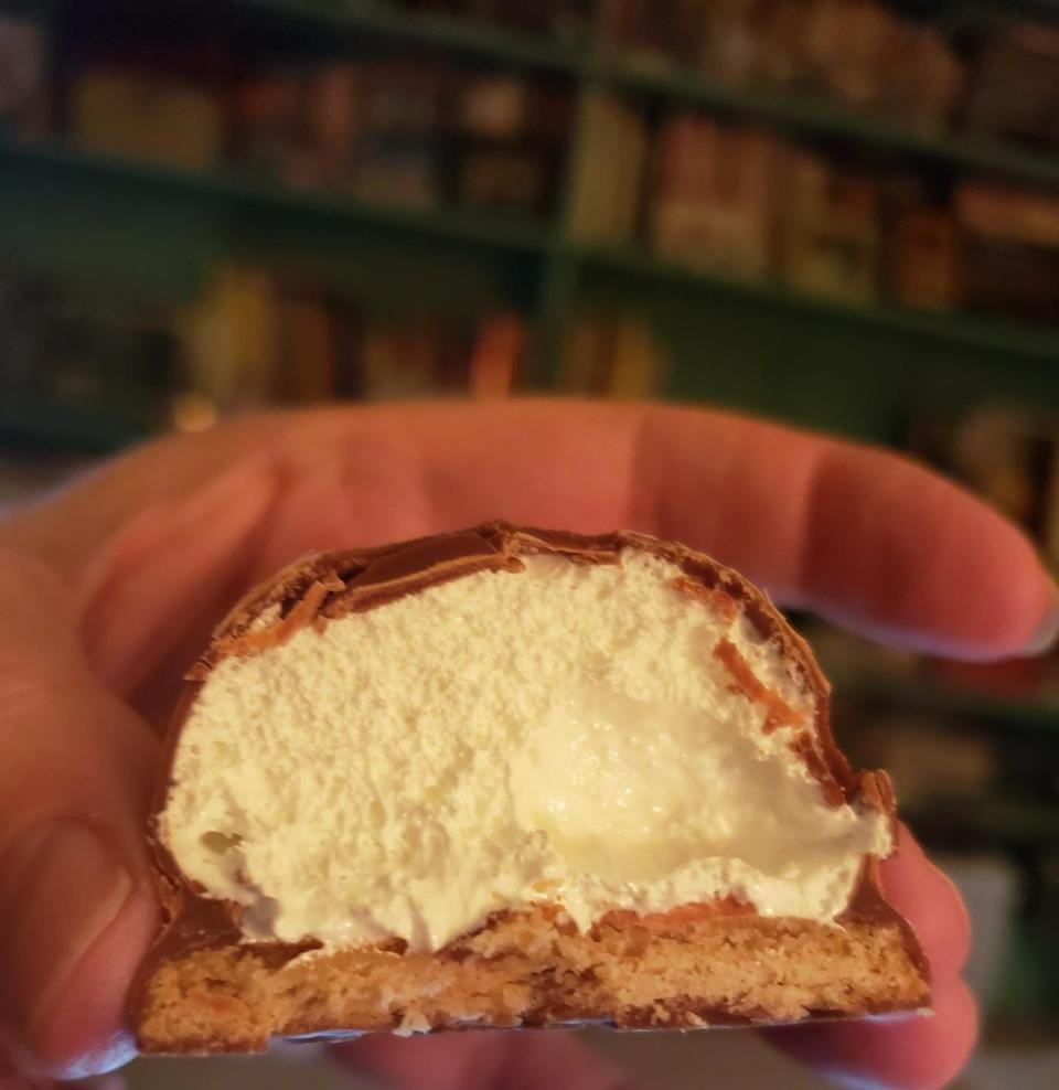 The inside of a Tunnock's.