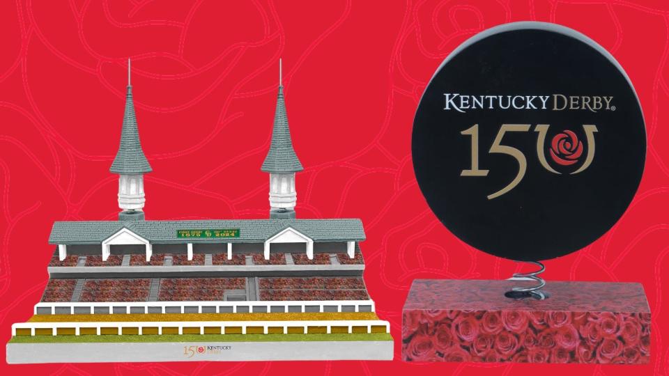 The Churchill Downs Twin Spires Bobble and the Kentucky Derby 150th Anniversary BobbleLogo are available for purchase with the National Bobblehead Hall of Fame and Museum in honor of the 2024 Kentucky Derby.