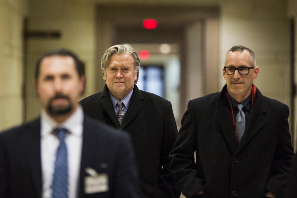 Steve Bannon declined to answer questions about his time in the White House and refused to abide by a subpoena issued by the House Intelligence Committee on Tuesday. (Photo: Zach Gibson/Bloomberg via Getty Images)