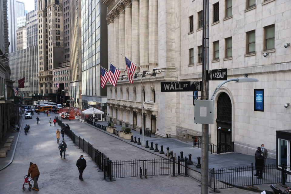 NEW YORK, NEW YORK - MARCH 09: The New York Stock Exchange (NYSE) stands in lower Manhattan on March 09, 2021 in New York City. The Dow Jones Industrial Average rallied more than 300 points Tuesday as tech stocks surged and optimism over the recently passed Covid relief bill cheered investors. (Photo by Spencer Platt/Getty Images)