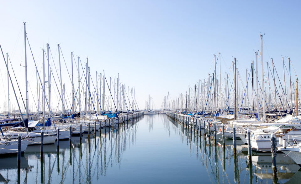 line of boats docked