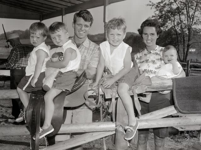 <p>Bettmann</p> Robert Kennedy, Ethel Kennedy, and their kids David, Robert, Joseph, and Mary at the Kennedy's McLean, Virginia home.