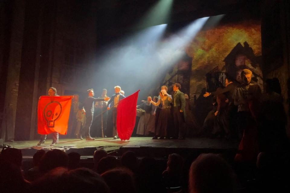Just Stop Oil of activists disrupting a performance of Les Miserables at the Sondheim Theatre in London’s West End (Just Stop Oil/PA) (PA Media)