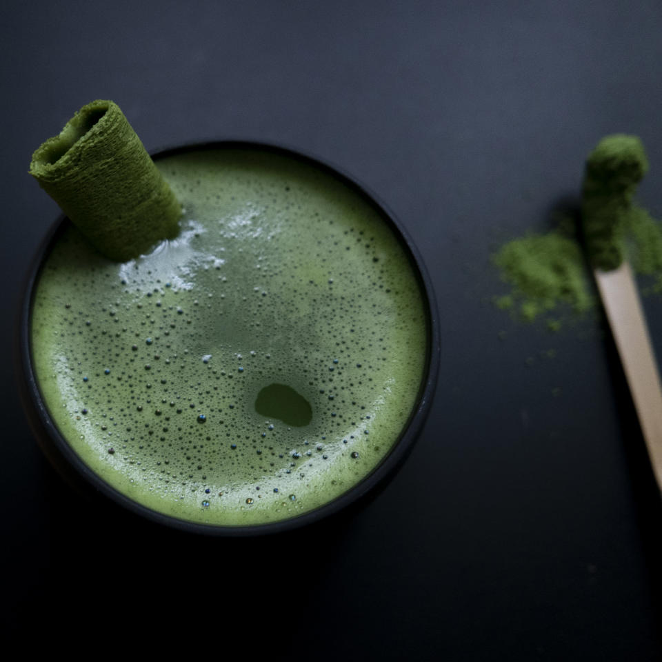 Matcha is distinct for its bright green color.