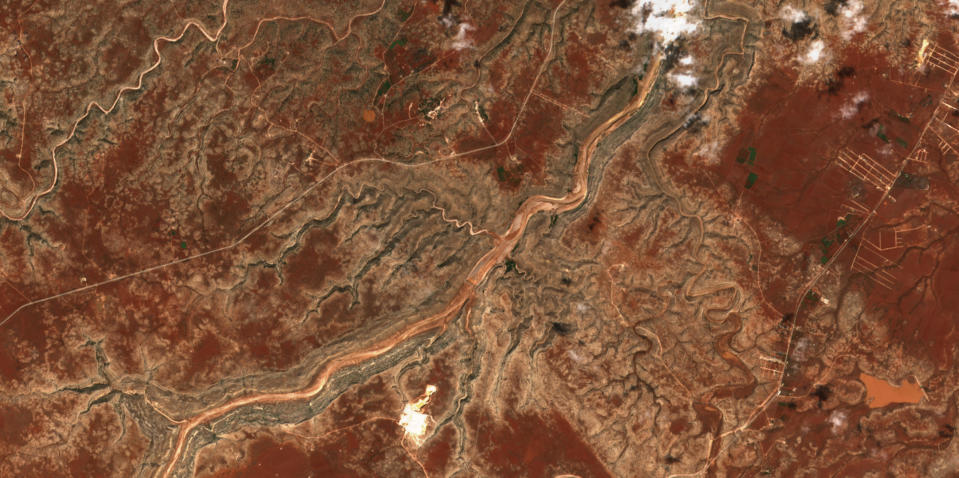 A satellite view of a dam near Derna, Libya, on Sept. 12, 2023. / Credit: EUROPEAN UNION/COPERNICUS SENTINEL-2/Handout via Reuters