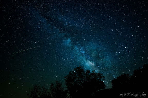 Astrophotographer Sergio Garcia Rill sent in a photo of an Eta Aquarid meteor and the center of our galaxy, the Milky Way, taken in Garner State Park, Texas, on May 5, 2013.