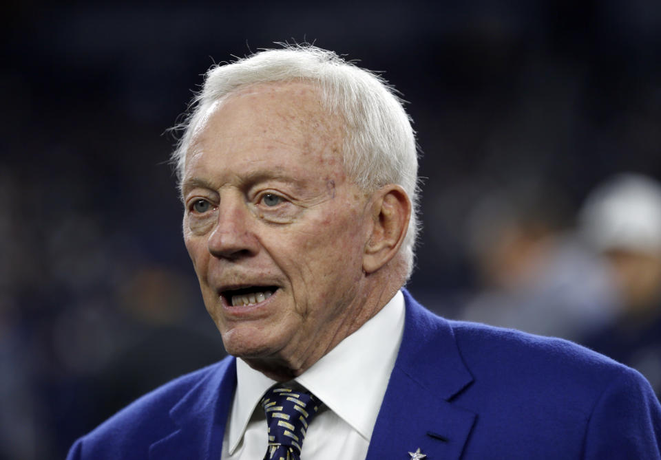 Cowboys owner Jerry Jones was reportedly colorful in his response to Ezekiel Elliott's six-game suspension. (AP) 