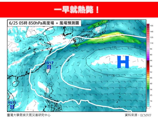 台灣受高壓西伸影響，一早就炎熱。（翻攝自林老師氣象站臉書）