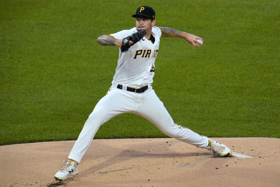 Pittsburgh Pirates starting pitcher Steven Brault delivers during the first inning of the team's baseball game against the St. Louis Cardinals in Pittsburgh, Thursday, Sept. 17, 2020. (AP Photo/Gene J. Puskar)