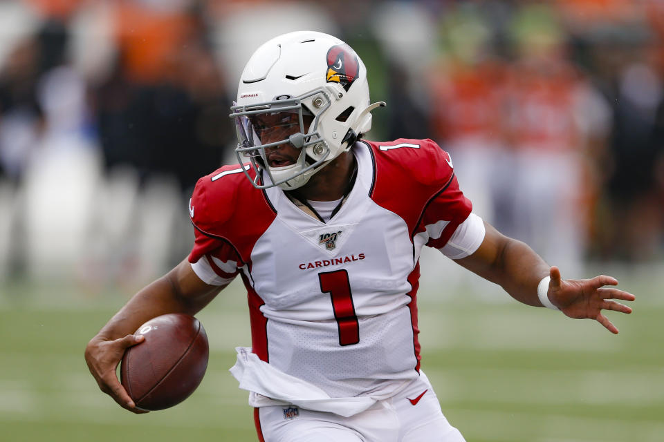 Arizona Cardinals quarterback Kyler Murray runs the ball in the first half of an NFL football game against the Cincinnati Bengals, Sunday, Oct. 6, 2019, in Cincinnati. (AP Photo/Gary Landers)