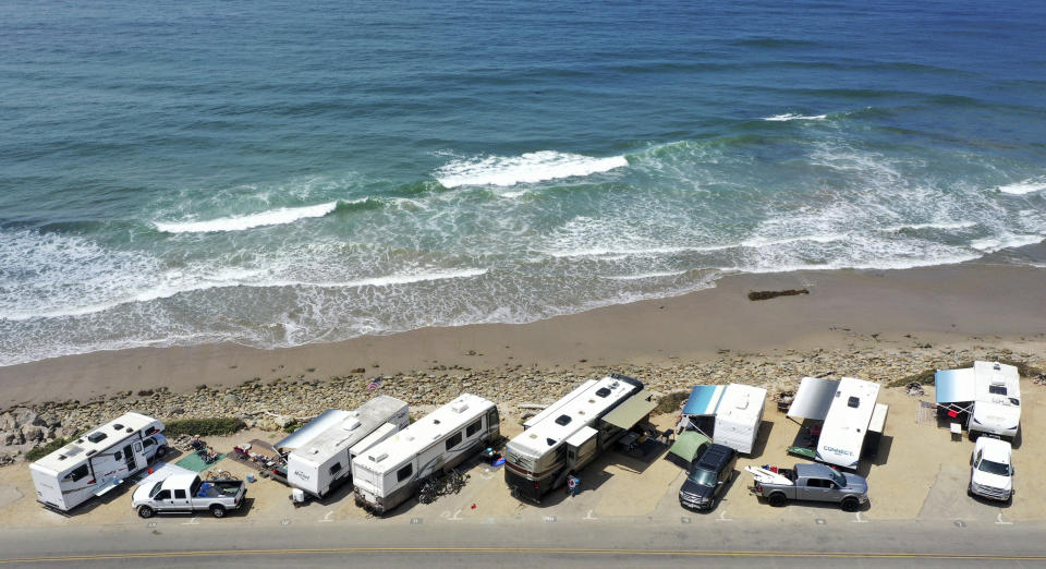 Campground spaces are full at Emma Wood State Park in Ventura County, Calif., on Friday, July 1, 2022. (Dean Musgrove/The Orange County Register via AP)