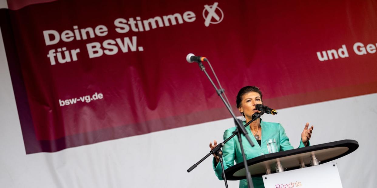 Ihrer Partei traut die Mehrheit der Ostdeutschen eine Regierungsbeteiligung zu: Sarah Wagenknecht (BSW).<span class="copyright">Fabian Sommer/dpa</span>