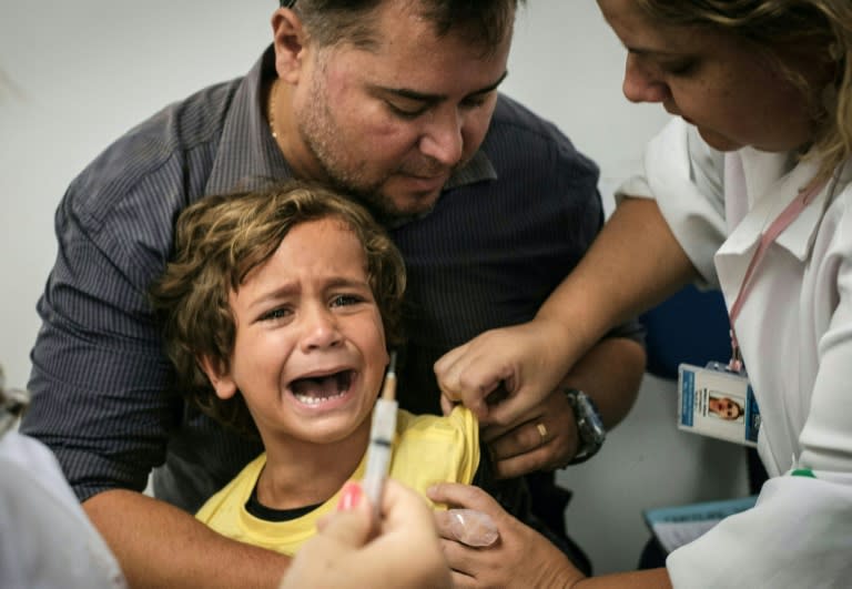 A young boy is given the yellow fever vaccine in Rio de Janeiro in March 2017