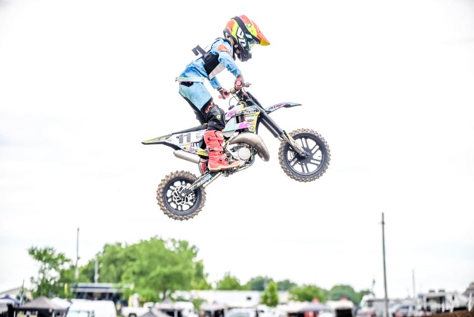 Drake Boatman gets some air during the 2022 AMA Motocross Mid-East Youth Regional Championship in Chillicothe, Ohio.