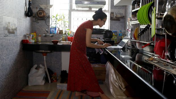 Young woman working from home