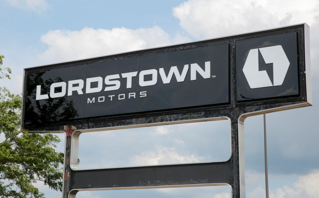 A Lordstown Motors sign is seen outside the Lordstown Assembly Plant in Lordstown, Ohio, U.S., June 21, 2021. REUTERS/Rebecca Cook