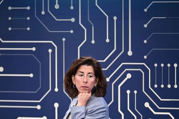 PHOTO: Secretary of Commerce Gina Raimondo in the South Court Auditorium of the Eisenhower Executive Office Building in Washington, D.C, on July 25, 2022. (Brendan Smialowski/AFP via Getty Images)