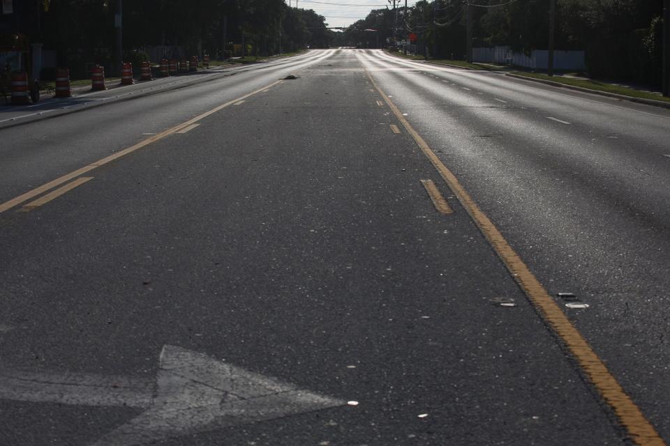 The Alma Lee Loy Bridge, also known as the 17th Street Bridge is seen closed, Wednesday, Sept. 6, 2023, in Vero Beach. FDOT workers are currently placing lane separators and restriping the south side of the bridge ahead of future construction. FDOT said the 17th Street Bridge is “structurally deficient” because of crumbling concrete and exposed cables. Temporary fixes have been ongoing since 2020.