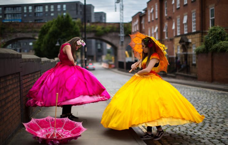 Two women get ready for the 2016 Manchester Pride Parade (Rex)