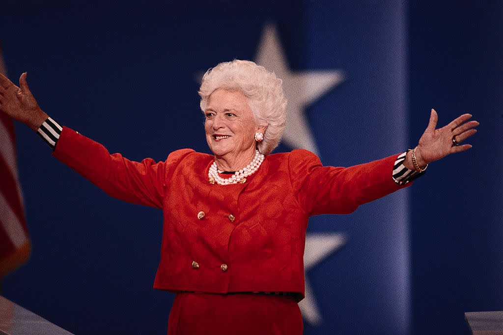 Barbara Bush at the Republican Party National Convention on Aug. 9, 1992. (Photo: Wally McNamee/Corbis/Corbis via Getty Images)