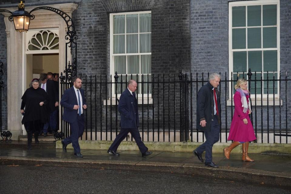 Conservative MPs leaving Downing Street, London, following a breakfast meeting with Prime Minister Rishi Sunak (PA)