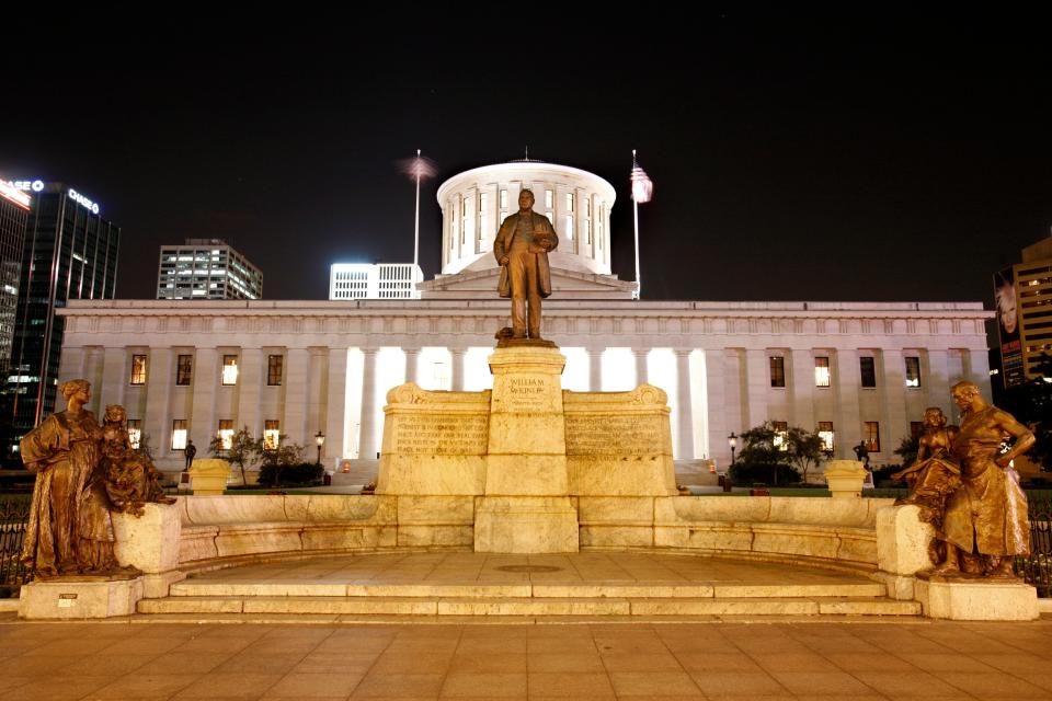Statue of William McKinley on the west side of the Ohio Statehouse.