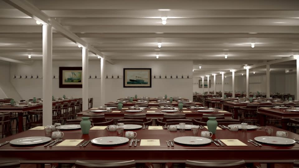 An animated rendering of the Titanic II's third-class dining room, where guests can order stew and mash. - Courtesy Blue Star Line