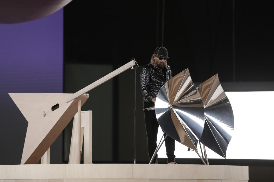 Sebastien Tellier performs during the Chanel Spring-Summer 2022 Haute Couture fashion collection collection, in Paris, Tuesday, Jan. 25, 2022. (AP Photo/Lewis Joly)