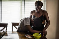 <p>Claressa Shields, 20, says goodbye to her boyfriend Adrell Holmes in his family home in Flint, Mich. , June 2015. The Olympic Gold Medalist is moving away from her hometown for Colorado for the first time in her life, leaving behind her friends and family.<br> (Photograph by Zackary Canepari) </p>