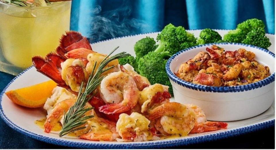 PHOTO: A plate of lobster and shrimp with cheddar bay stuffing.  (Red Lobster)