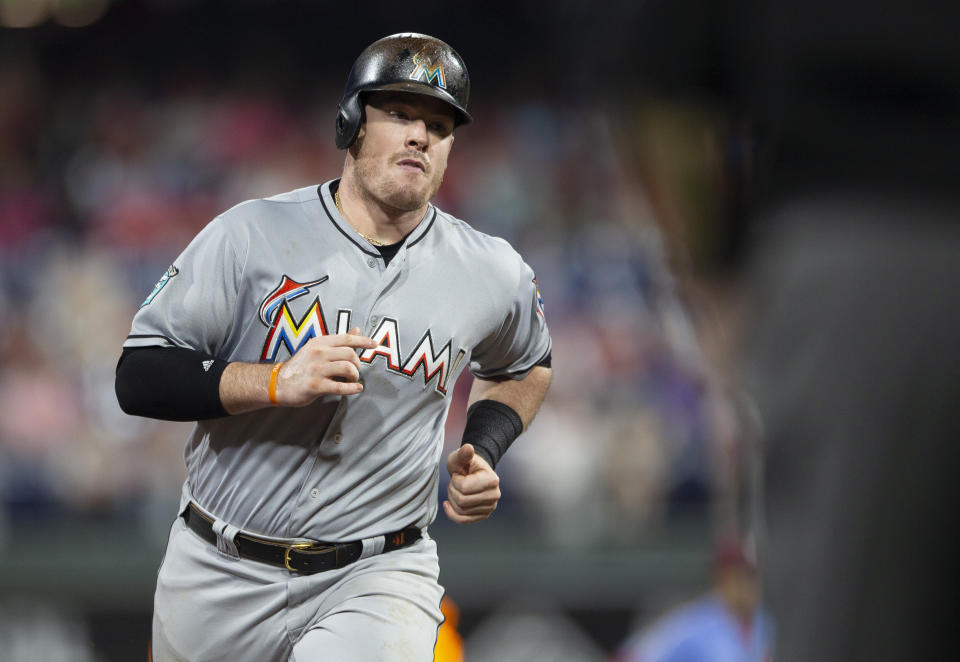 Slugger Justin Bour is headed to the Phillies after a trade with the Marlins. (AP)