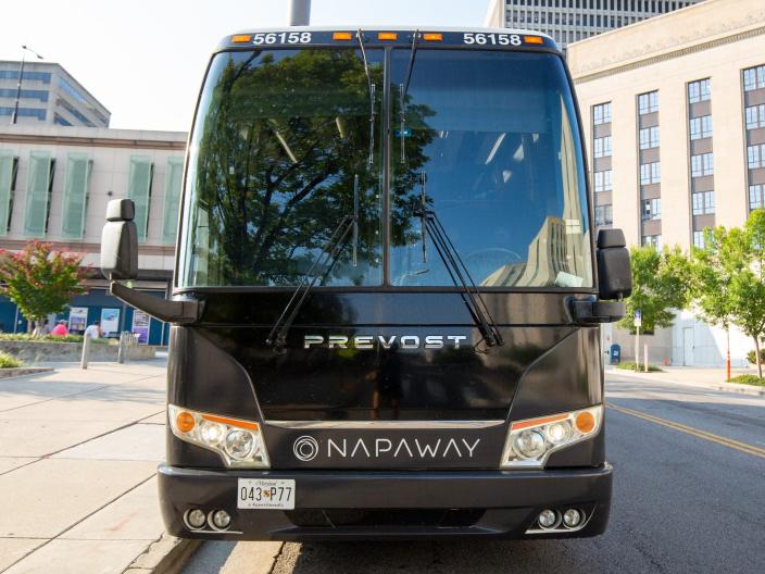 The front exterior of the Napaway coach on a bright cloudless day.