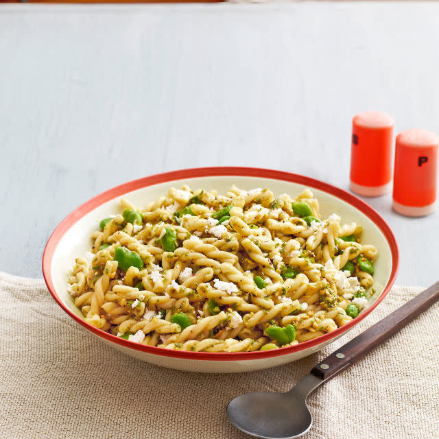 Fava-Bean Pasta Salad with Garlic-Scape Pesto