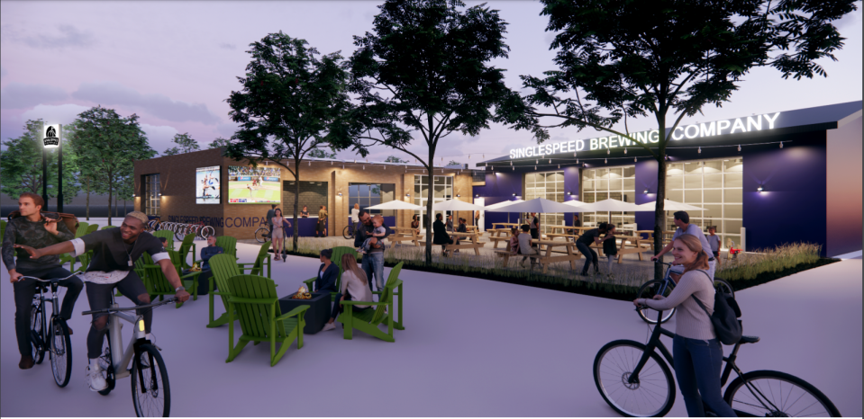 This rendering shows the SingleSpeed brewery planned to open in Des Moines in 2023.