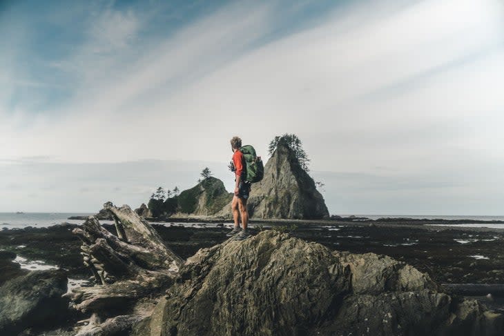 hiker on olympic national park seashore