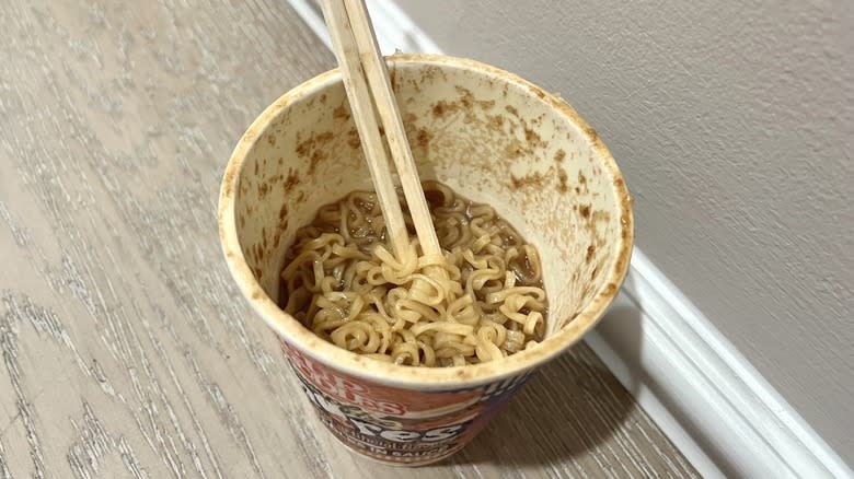 Cup Noodles Campfire S'mores with chopsticks